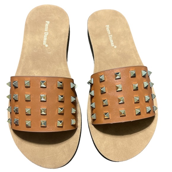 NEW Tan Studded Slide Flat Sandals Size 6 - Picture 4 of 5